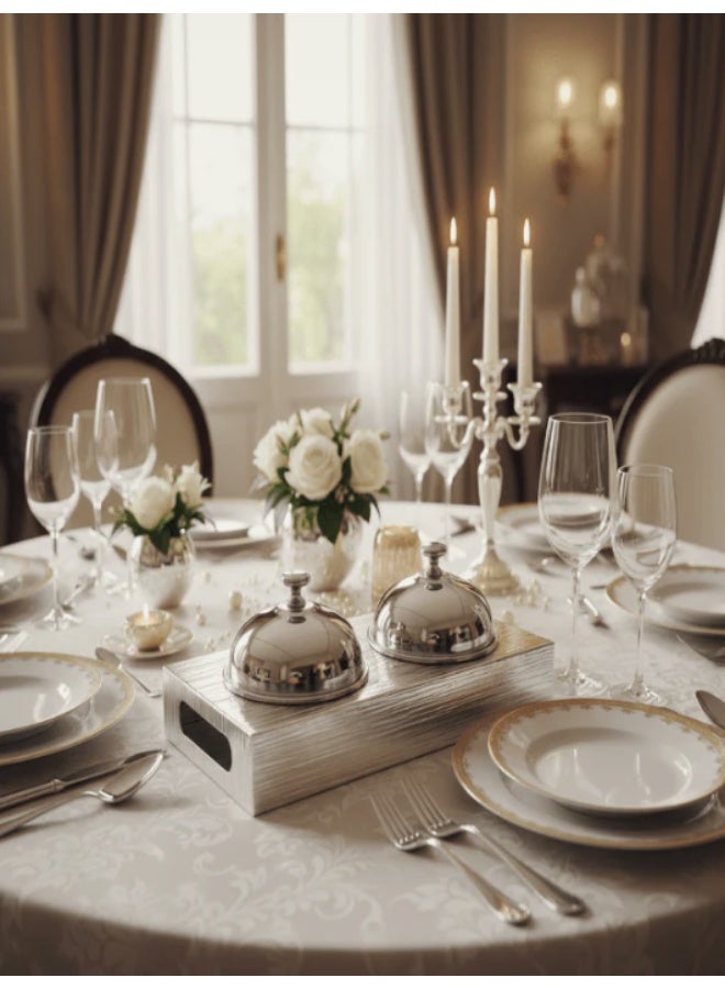 أي كي دي سي طقم أوعية حلوى AKDC مع حامل (قطعتان) - معدن فاخر بلمسة نهائية فضية، طقم تقديم حلويات أنيق للطاولة، 17 × 14 × 10 سم - Image 3